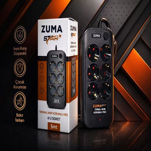 ZUMA 6'lı Akım Korumalı Priz 5MT