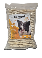 Bestpet Twisted Stick White, %100 Doğal Deri Beyaz Burgu Köpek Ödül Çubuğu 350 gr 1