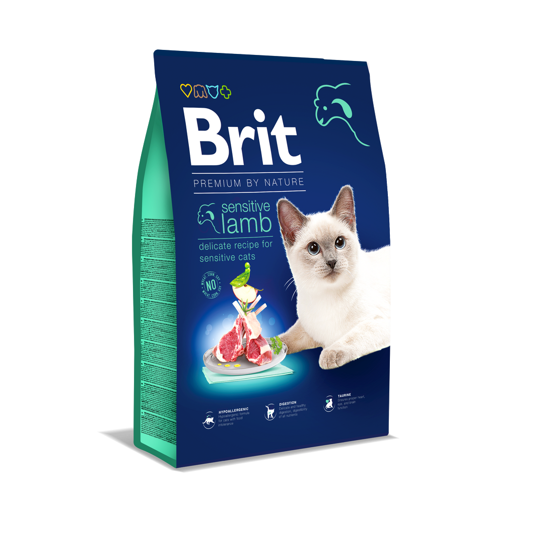 Brit Premium By Nature Hassas Sindirime Sahip Kediler İçin, Kuzu Etli Kuru Mama 8 kg 1