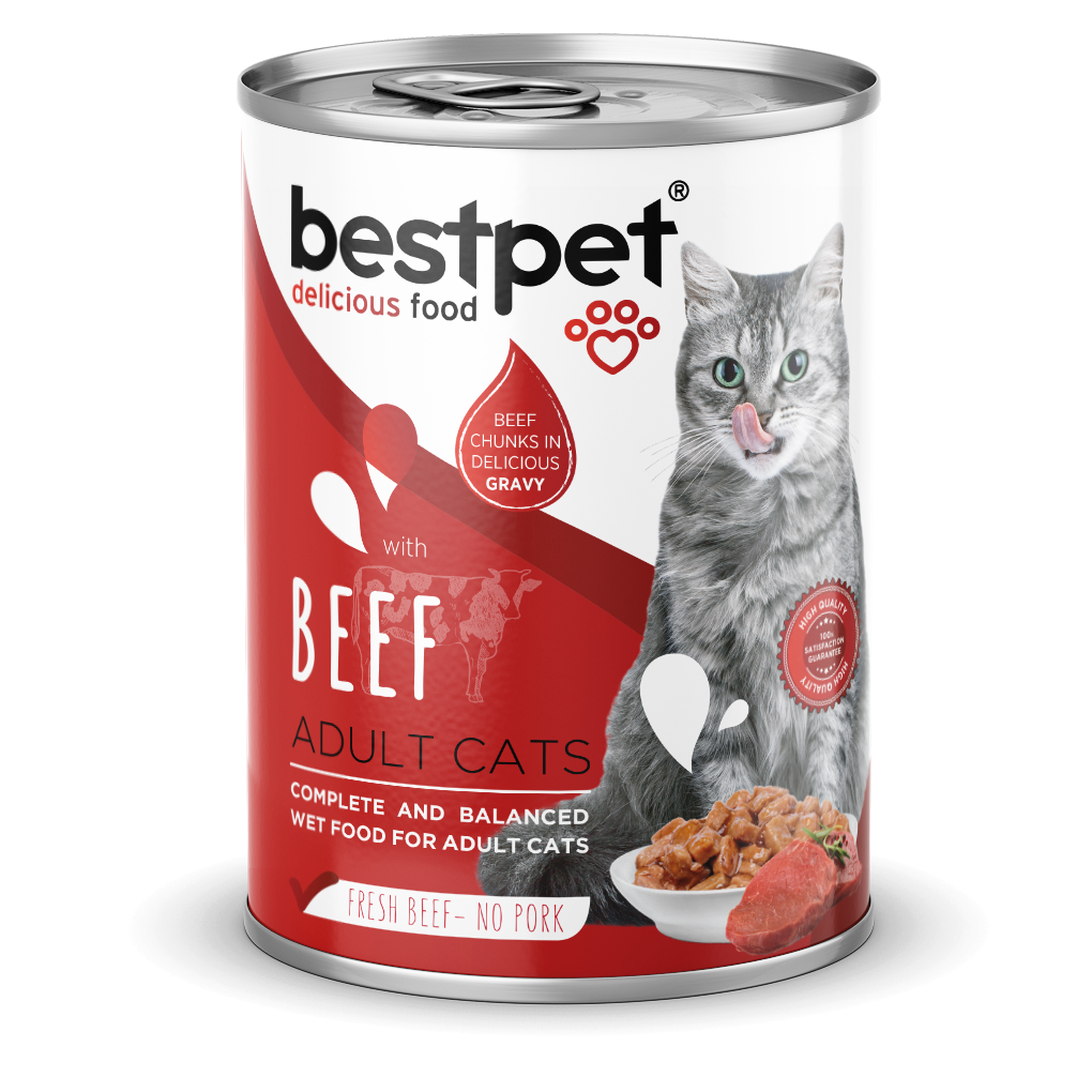 Bestpet Yetişkin Kediler İçin, Taze Sığır Parça Etli Ve Soslu Yaş Mama 400 gr 1