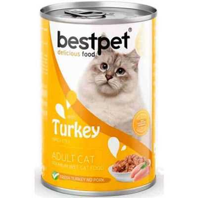 Bestpet Yetişkin Kediler İçin, Taze Hindi Parça Etli Ve Soslu Yaş Mama 400 gr 1