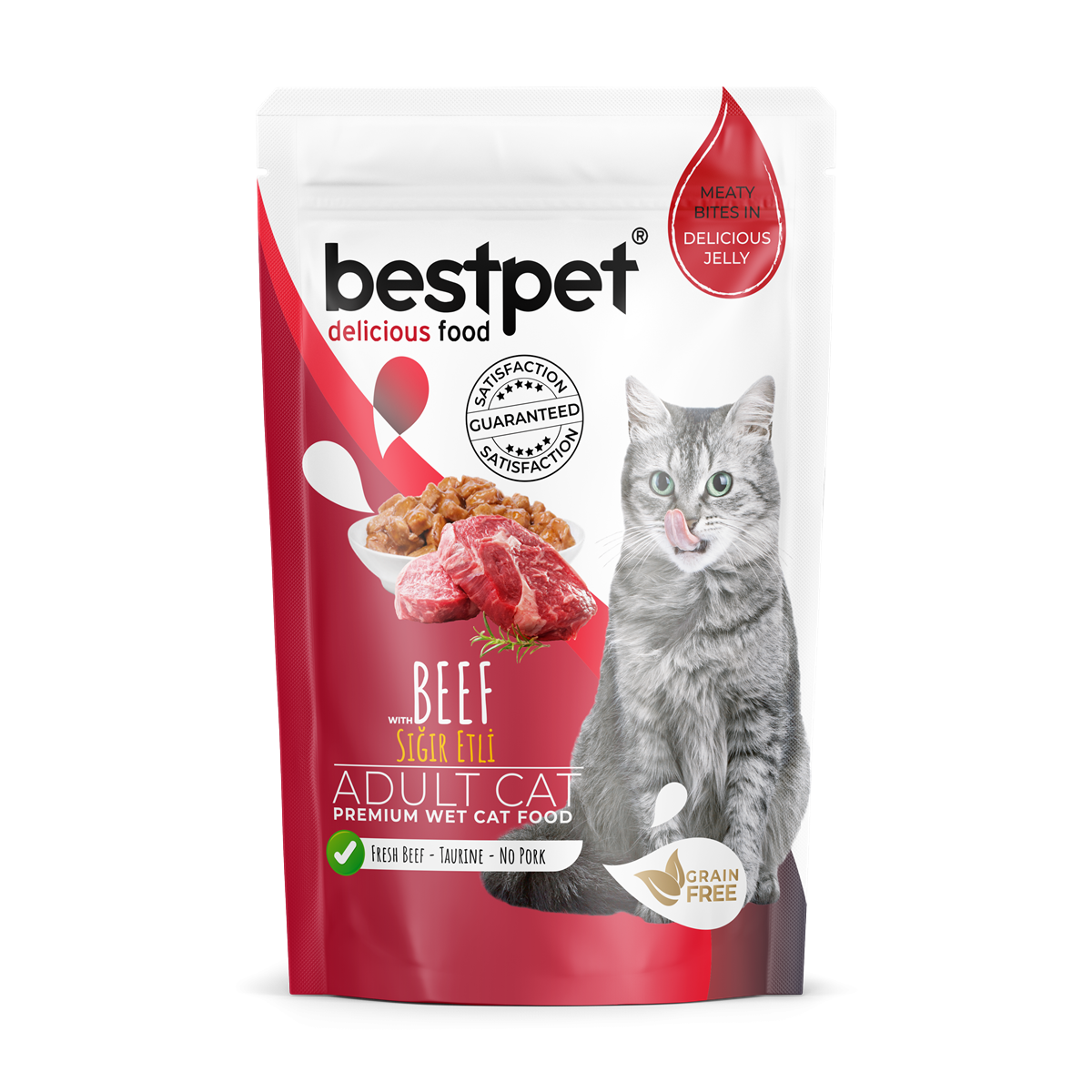 Bestpet Yetişkin Kediler İçin, Tahılsız, Jöle İçinde Sığır Parça Etli Yaş Mama 85 gr 1