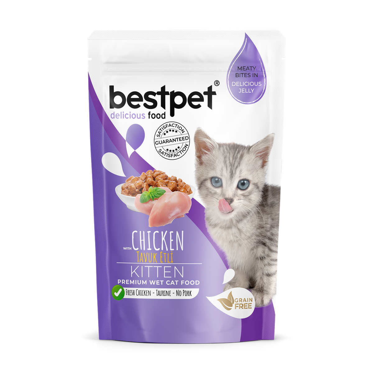 Bestpet Yavru Kediler İçin, Tahılsız, Jöle İçinde Tavuk Parça Etli Yaş Mama 85 gr 1