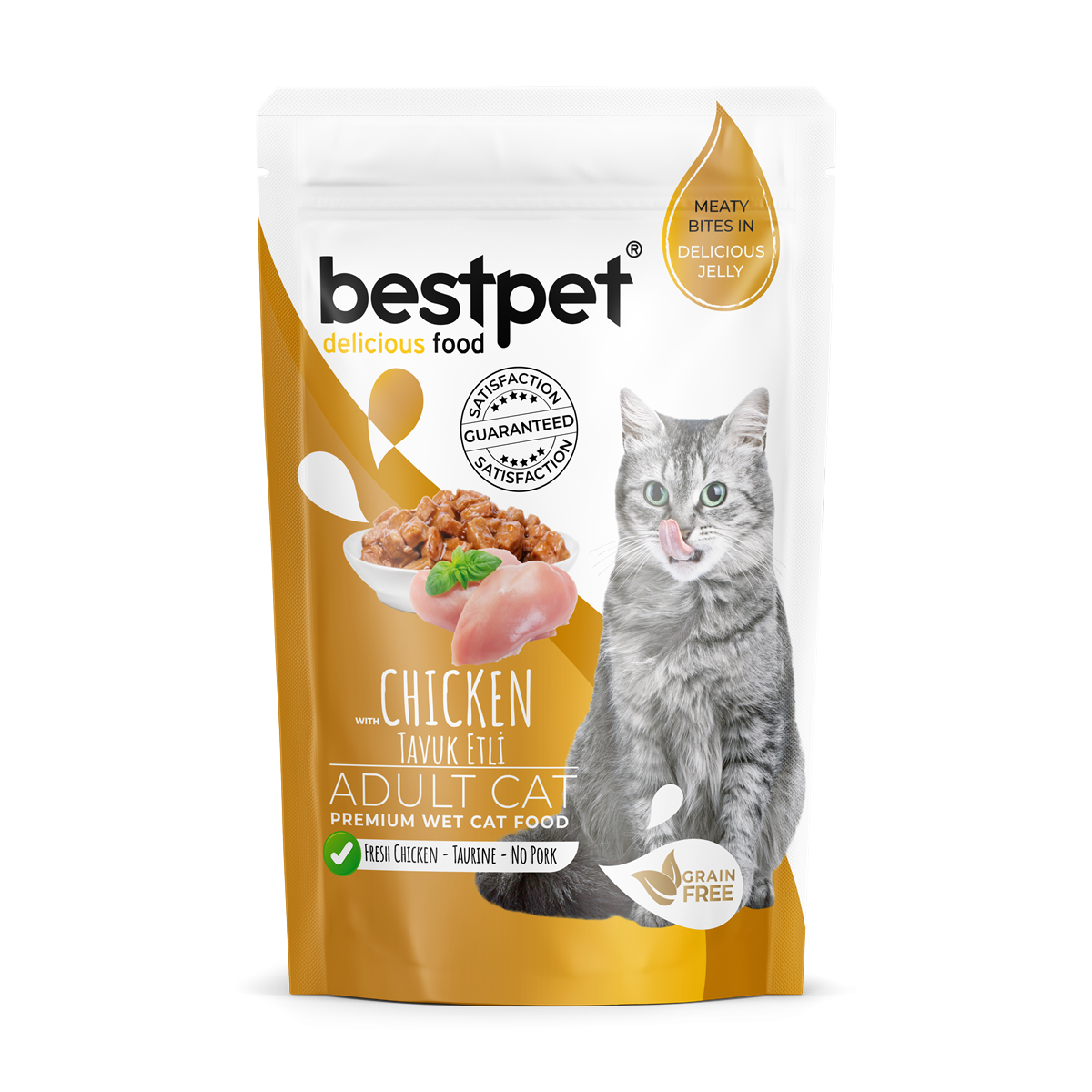 Bestpet Yetişkin Kediler İçin, Tahılsız, Jöle İçinde Tavuk Parça Etli Yaş Mama 85 gr 1