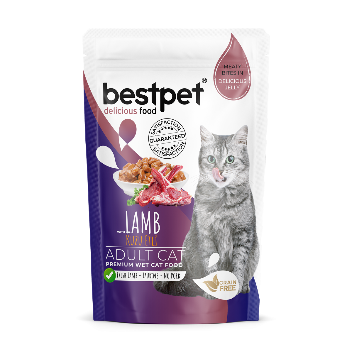 Bestpet Yetişkin Kediler İçin, Tahılsız, Jöle İçinde Kuzu Parça Etli Yaş Mama 85 gr 1