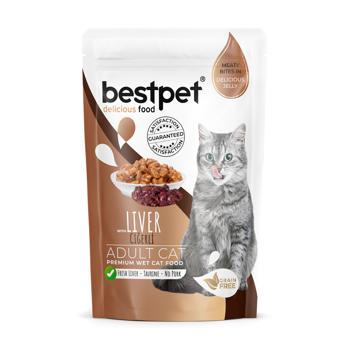 Bestpet Yetişkin Kediler İçin, Tahılsız, Jöle İçinde Ciğer Parça Etli Yaş Mama 85 gr 1