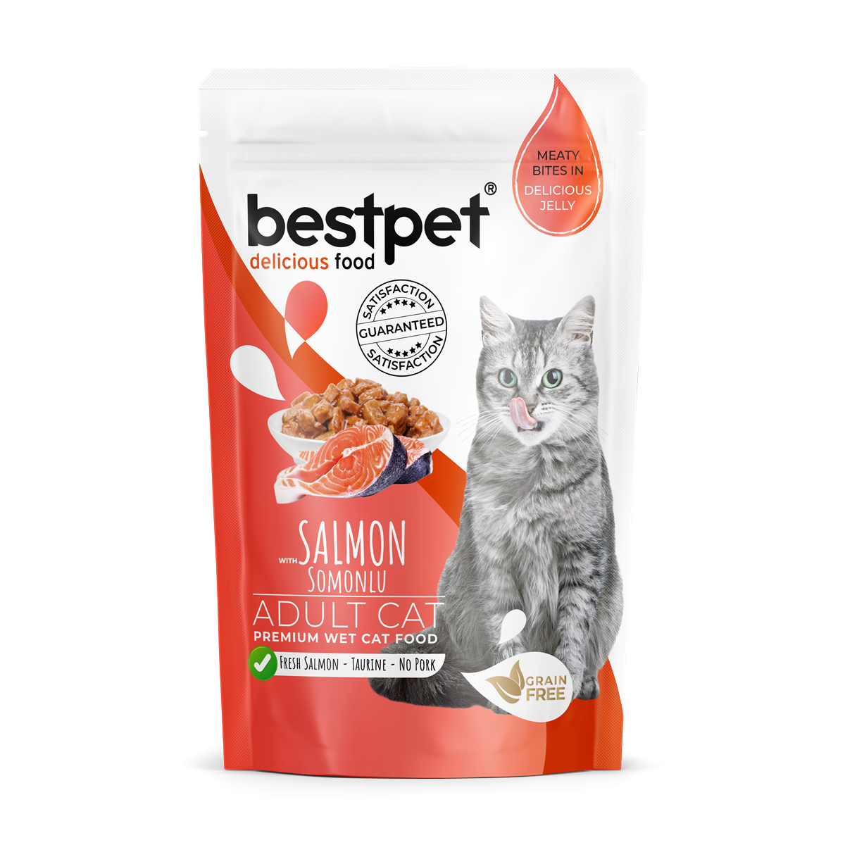 Bestpet Yetişkin Kediler İçin, Tahılsız, Jöle İçinde Somon Parça Etli Yaş Mama 85 gr 1