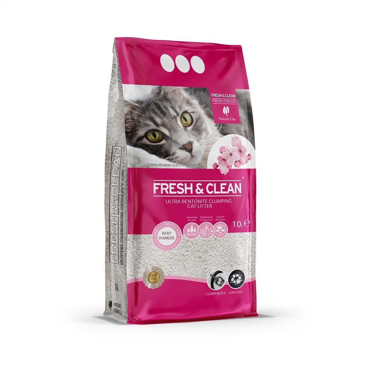 Fresh & Clean Ekstra Topaklanan Bebek Pudrası Parfümlü Bentonit Kedi Kumu 10 lt 1