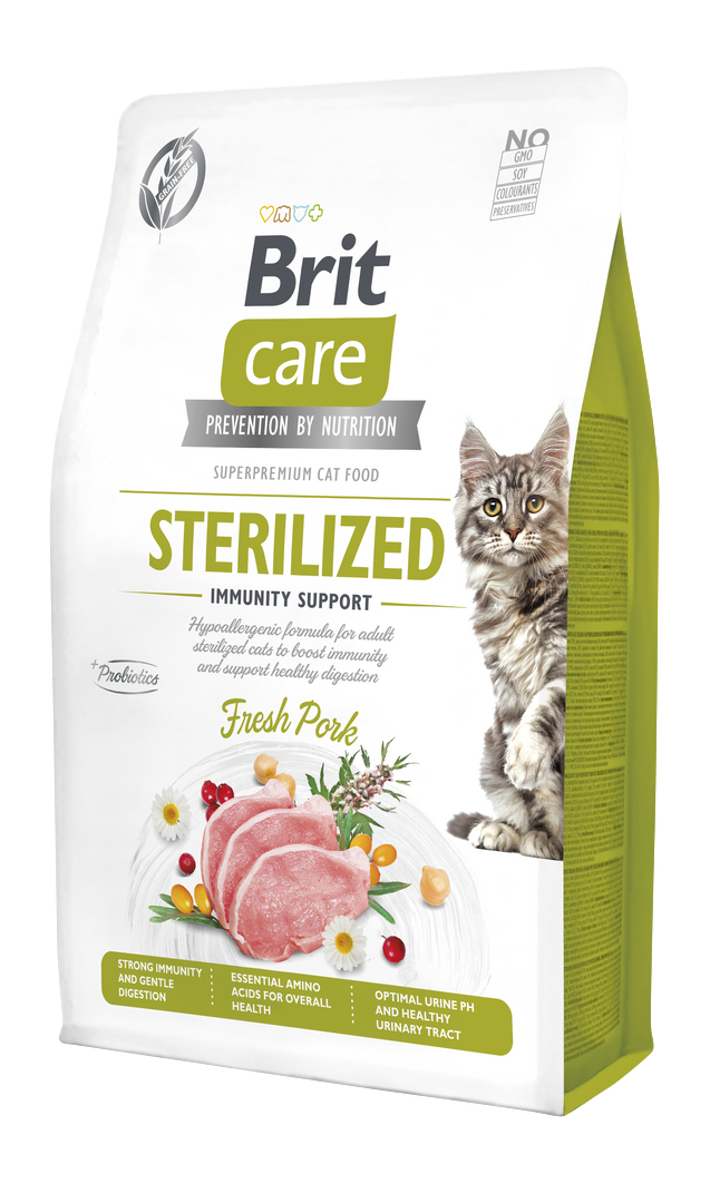 Brit Care Kısırlaştırılmış Kediler İçin, Tahılsız, Hipoalerjenik, Domuz Etli Kuru Mama 2 kg 1