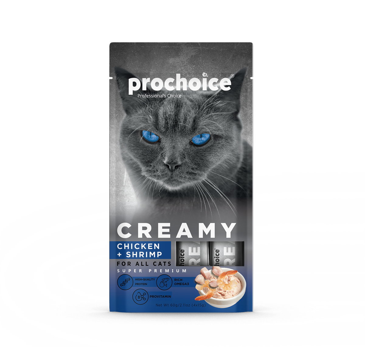 Prochoice Creamy Tavuklu ve Karidesli Sıvı Kedi Ödül Maması 4x15 gr 1