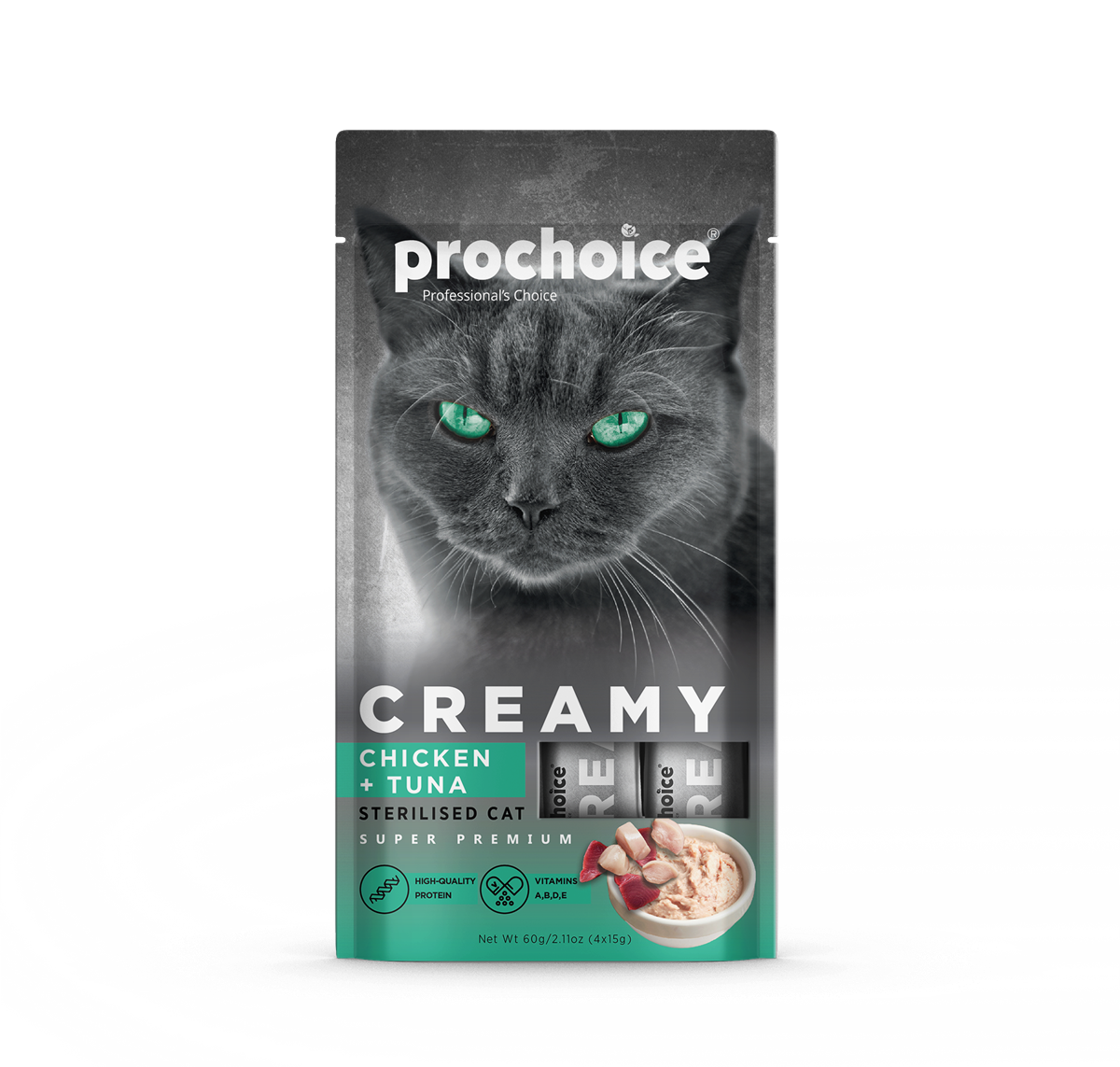 Prochoice Creamy Kısırlaştırılmış Kediler İçin Tavuklu ve Tuna Balıklı Sıvı Ödül Maması 4x15 gr 1