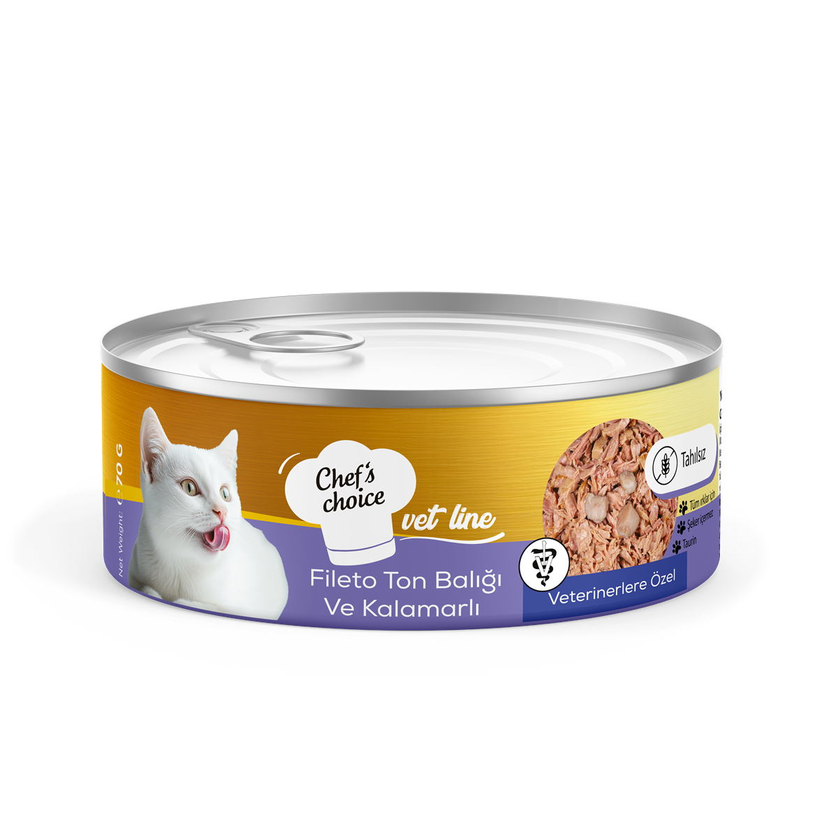 Chefs Choice Vet Line Fileto Ton Balıklı & Kalamarlı Yaş Kedi Maması 70 gr 1