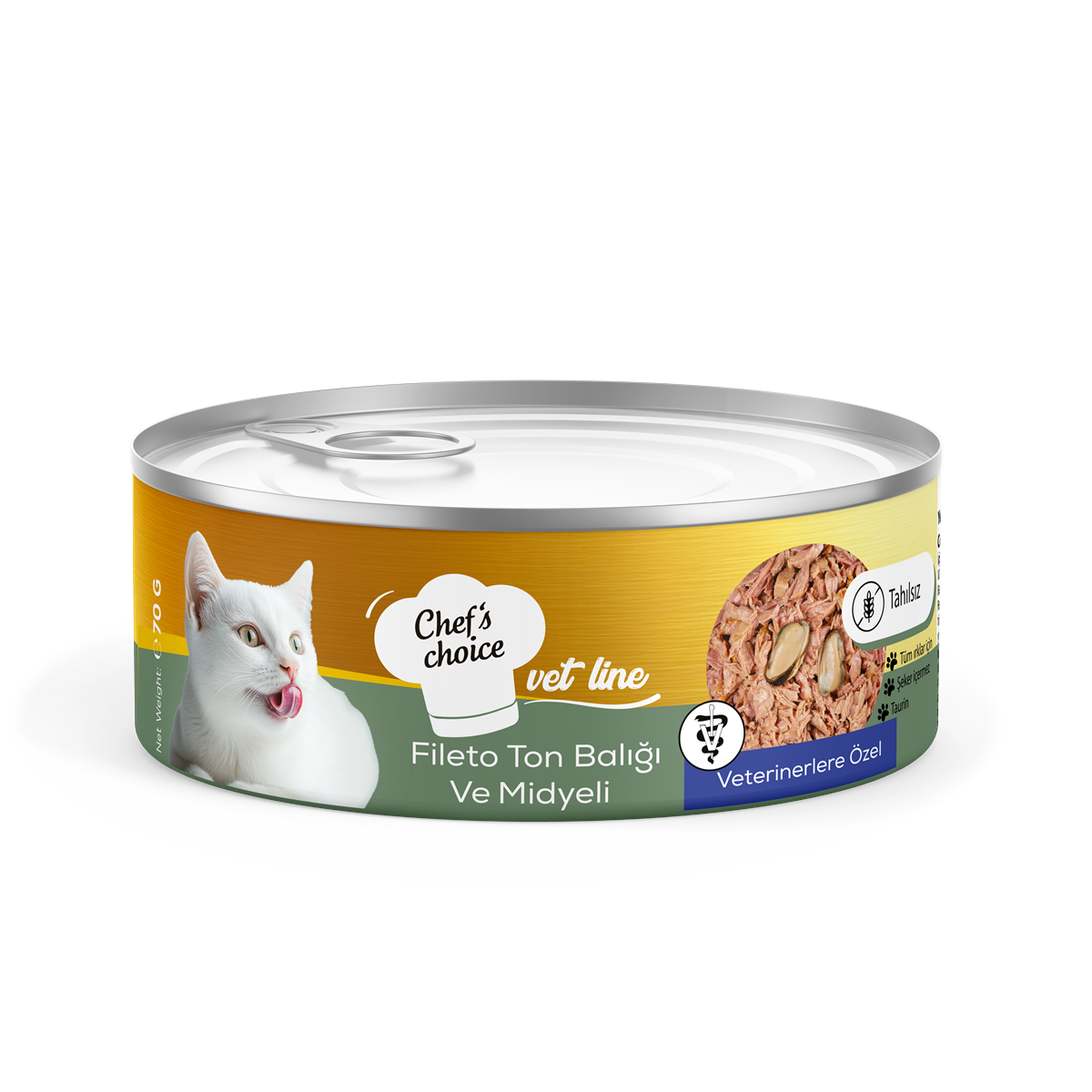Chefs Choice Vet Line Fileto Ton Balıklı & Midyeli Yaş Kedi Maması 70 gr 1