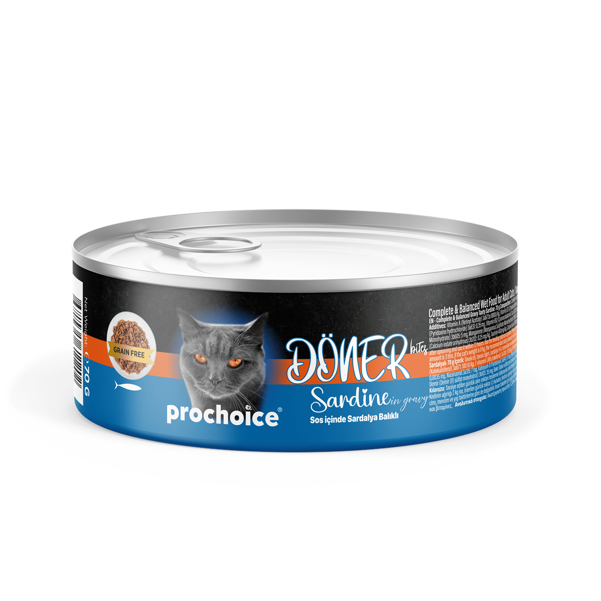 Prochoice Döner Sardine, Sos İçinde Sardalyalı Tam & Dengeli Yetişkin Kedi Maması 70 gr 1