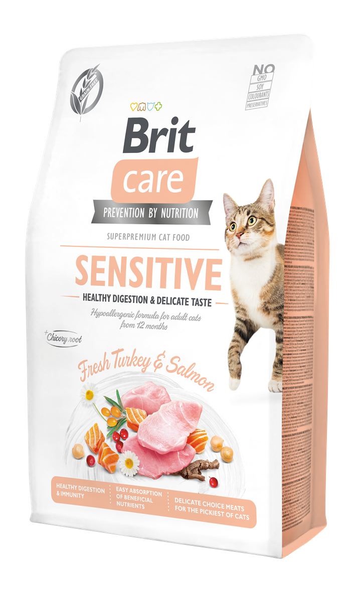 Brit Care Yetişkin Hassas Kediler İçin, Tahılsız, Hipoalerjenik, Taze Hindi Etli Ve Somonlu Kuru Mama 2 kg 1