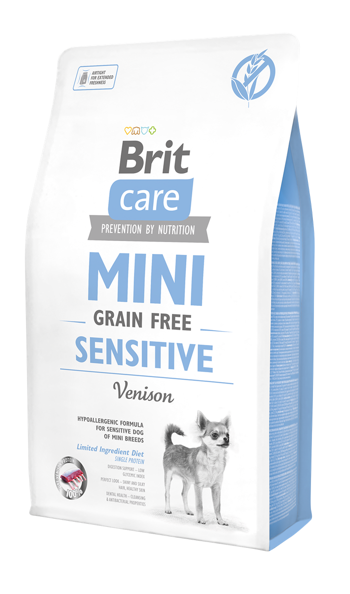 Brit Care Mini Irk Hassas Köpekler İçin, Tahılsız, Hipoalerjenik Geyik Etli Kuru Mama 2 kg 1