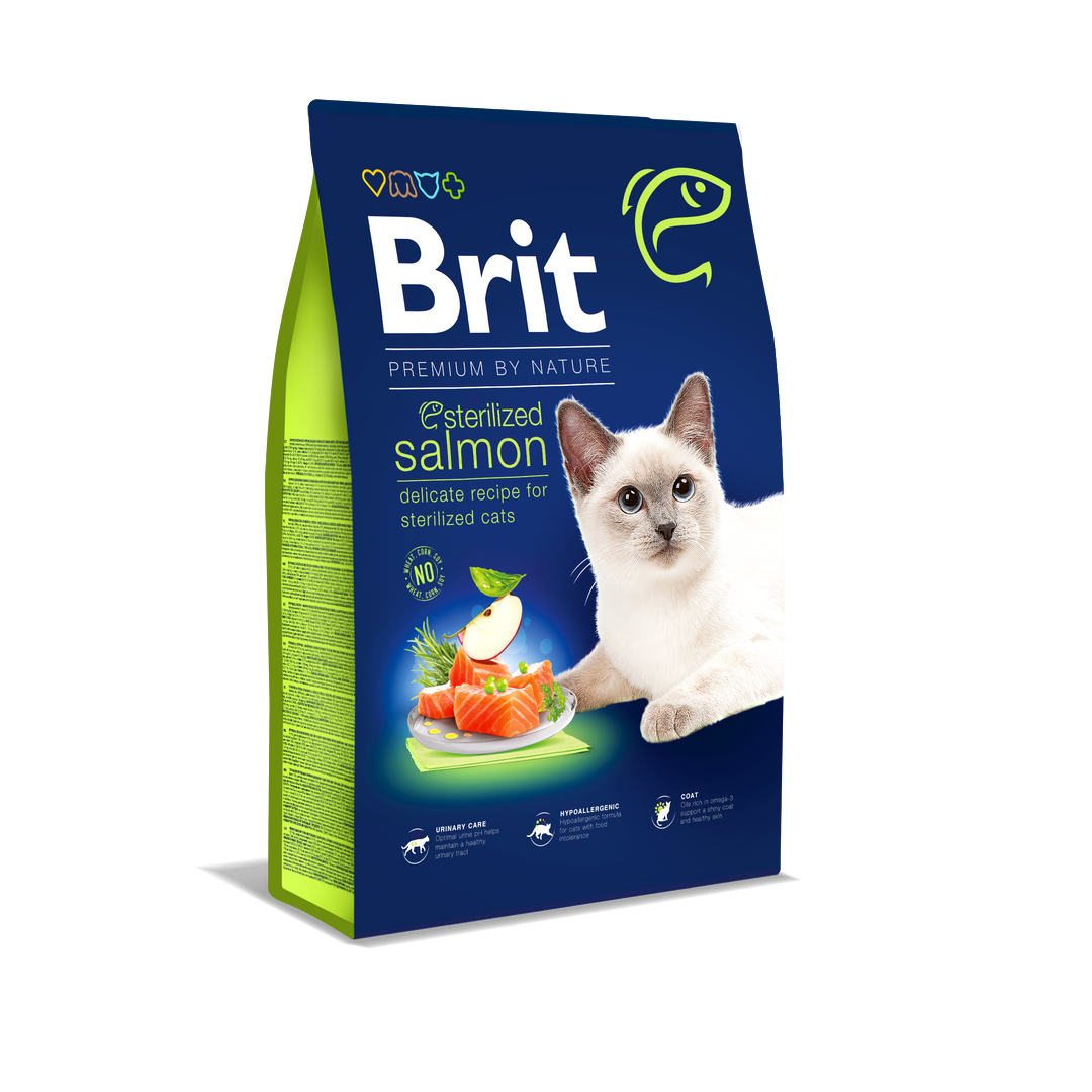 Brit Premium By Nature Kısırlaştırılmış Kediler İçin, Somon Balıklı Kuru Mama 8 kg 1