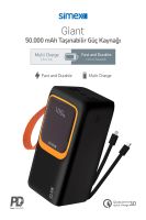 Simex S-35 Giant 22,5W/PD 50000mAh Power Bank Dahili Kablolu Siyah - 4