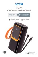 Simex S-36 Giant 22,5W/PD 30000mAh Power Bank Dahili Kablolu Siyah - 3