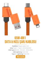 Azeada  AZ-B06th 1.5mt 4 lü konteyner Data Kablosu Turuncu - 14
