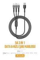 Azeada Micro / Type C / Lightning PD-B94th 3 Lü Data Kablosu Siyah - 5