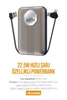 Azeada PD-P94 22,5W 10000mAh Power Bank Dahili Kablolu Gri - 4