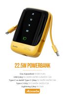 Azeada AZ-P01 22,5W 10000mAh Power Bank Dahili Kablolu Sari - 15