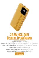 Azeada AZ-P10 22,5W 10000mAh Power Bank Dahili Kablolu Sari - 20
