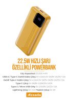 Azeada AZ-P11 22,5W 20000mAh Power Bank Dahili Kablolu Sari - 15