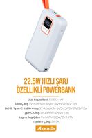 Azeada AZ-P03 22,5W 10000mAh Power Bank Dahili Kablolu Beyaz - 24