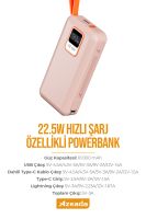 Azeada AZ-P03 22,5W 10000mAh Power Bank Dahili Kablolu Pembe - 14