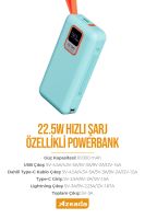 Azeada AZ-P03 22,5W 10000mAh Power Bank Dahili Kablolu Mavi - 30
