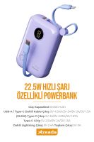 Azeada AZ-P14 22,5W 10000mAh Power Bank Dahili Kablolu Mor - 10