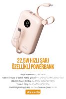 Azeada AZ-P14 22,5W 10000mAh Power Bank Dahili Kablolu Pembe - 5