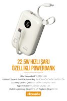 Azeada AZ-P14 22,5W 10000mAh Power Bank Dahili Kablolu Fildişi - 15