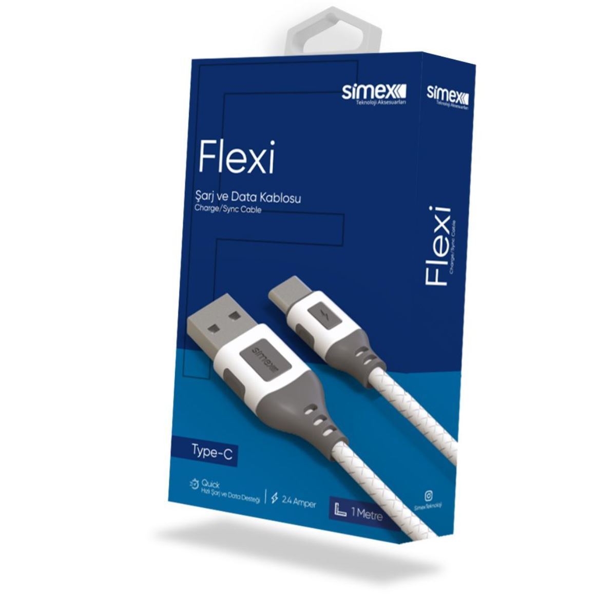 Simex Universal Type C SPK-09 Flexi 1 meter Data Cable Beyaz - 1