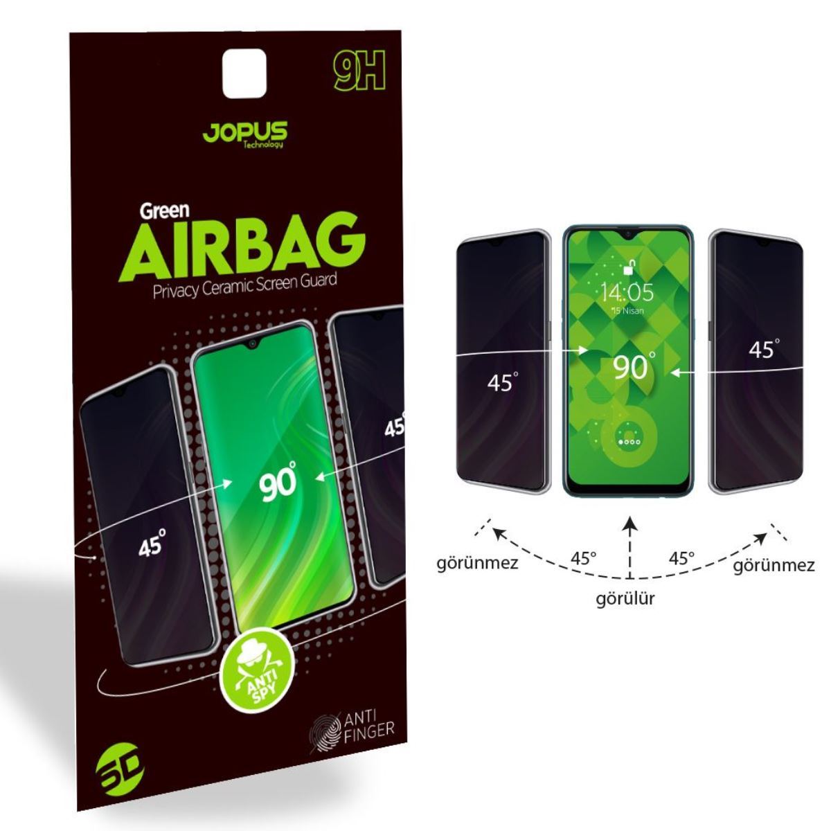 Jopus iPhone 7 Plus / 8 Plus CEK-130 Green Airbag   Cam Ekran Koruyucu Siyah - 1