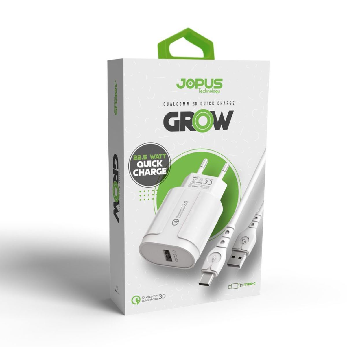 Jopus Universal Type C JO-QU01 Grow 2in1 QC 22.5W  Sarj Seti Beyaz - 1
