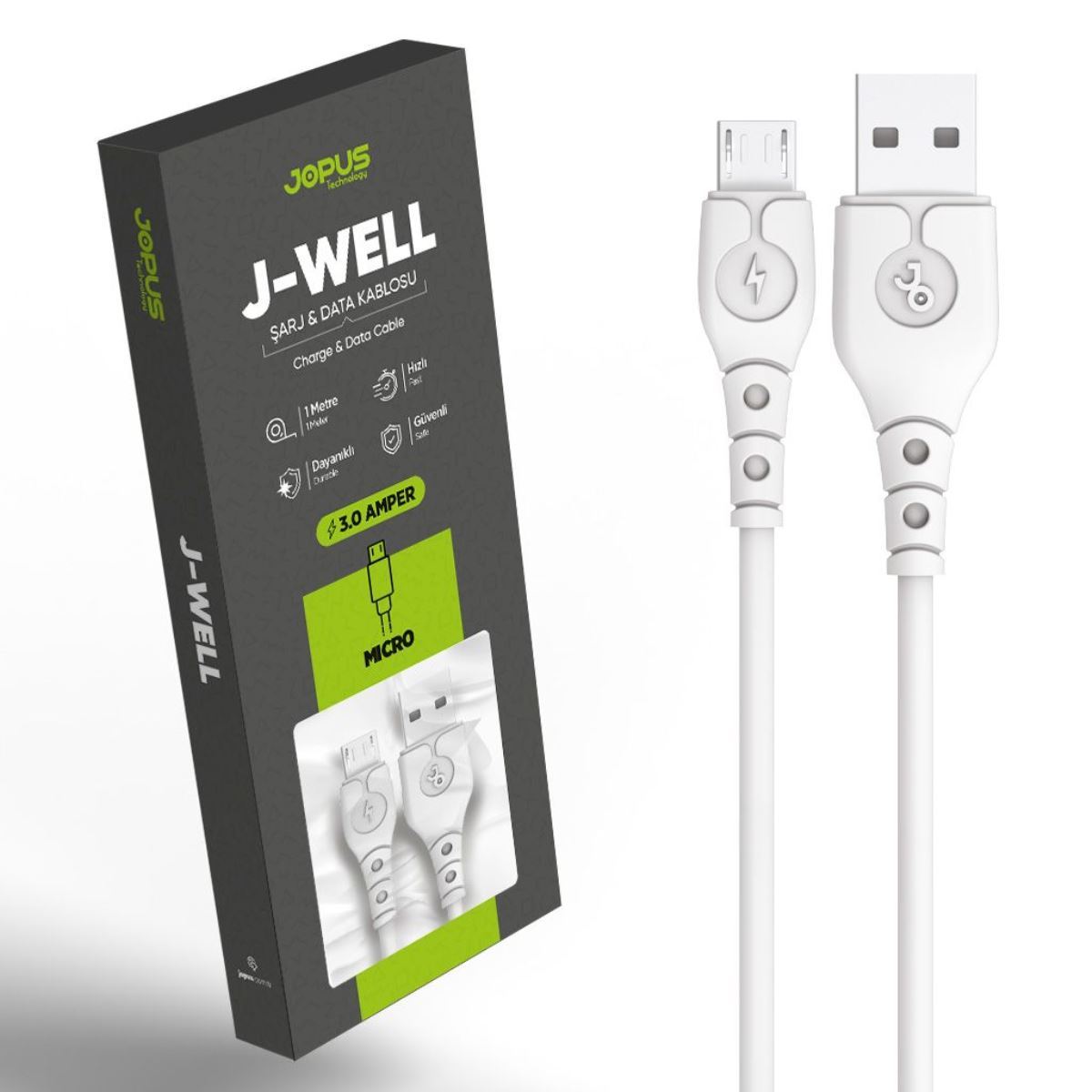 Jopus Universal Micro JO-DK9 J-WELL 1mt  Data Kablosu Beyaz - 1
