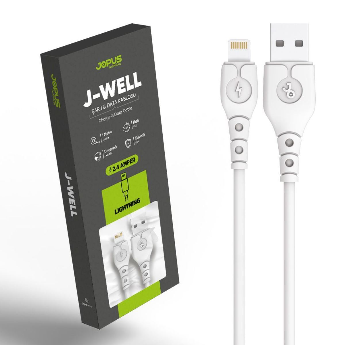 Jopus Universal Lightning JO-DK9 J-WELL 1mt  Data Kablosu Beyaz - 1