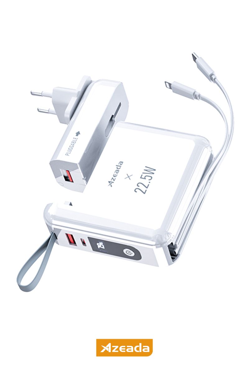 Azeada AZ-P110 22,5W 15000mAh Power Bank Dahili Kablolu Beyaz - 1