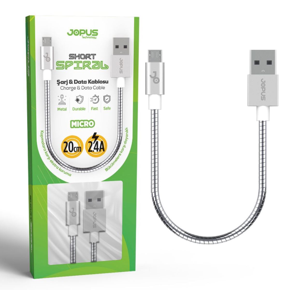 Jopus Micro JO-DK5 20cm Short Spiral Data Cable Gri - 1