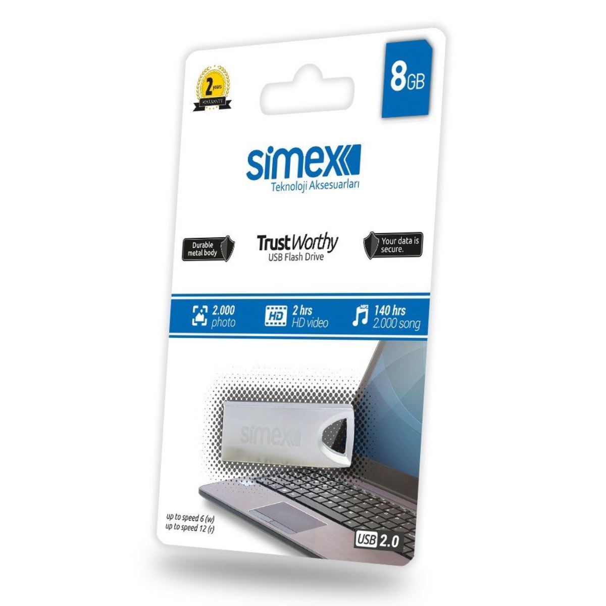Simex SU-101 Trust Worthy 2.0  Metal  8GB USB Bellek SU-101 Trust Worthy - 1