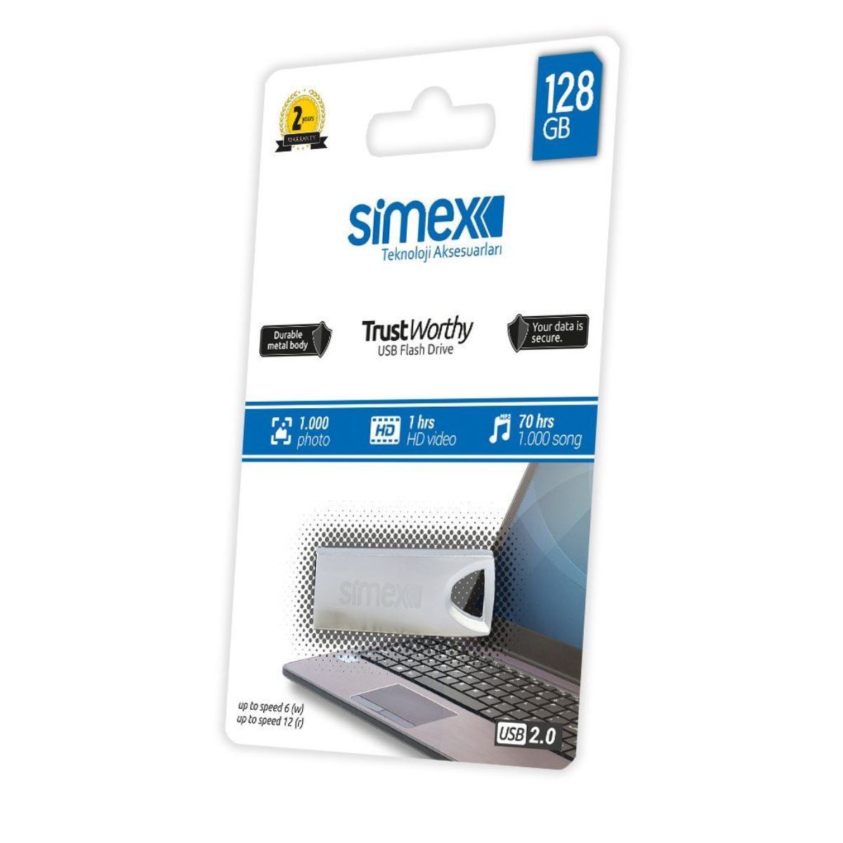 Simex SU-101 Trust Worthy 2.0  Metal  128GB USB Bellek SU-101 Trust Worthy - 1