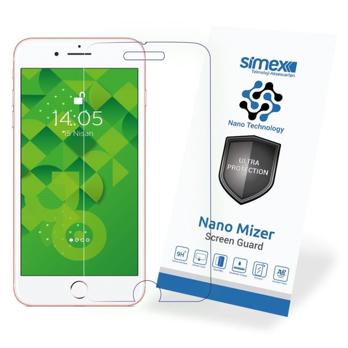 Simex iPhone 7 Plus / 8 Plus CEK-110 Nano Mizer   Ekran Koruyucu Seffaf - 1