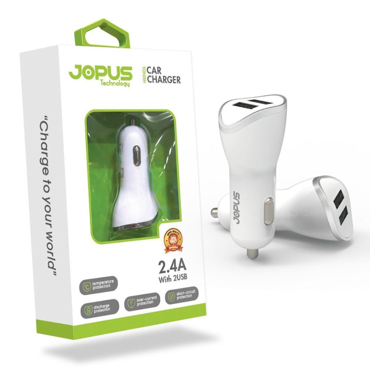Jopus Universal Universal JO-A5 Tonish JO-A5 Tonish USB Head With 2 USB Port 2400 mAh In-Car Charger Beyaz - 1