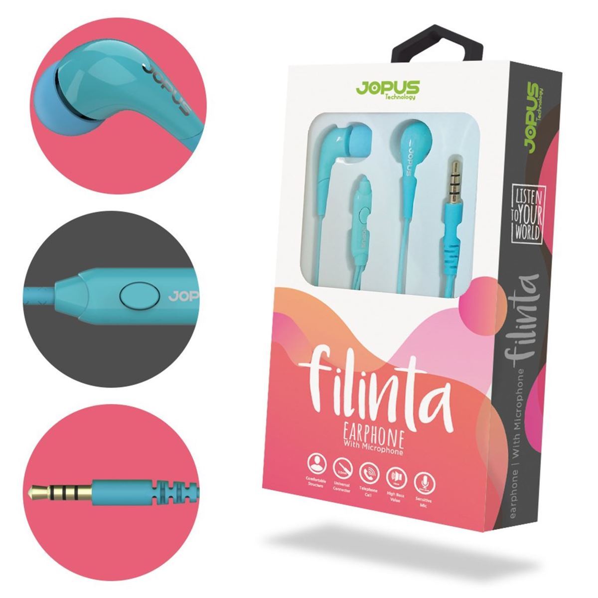 Jopus JO-K48 Filinta Universal 3,5   Mikrofonlu Kulaklik Mavi - 1