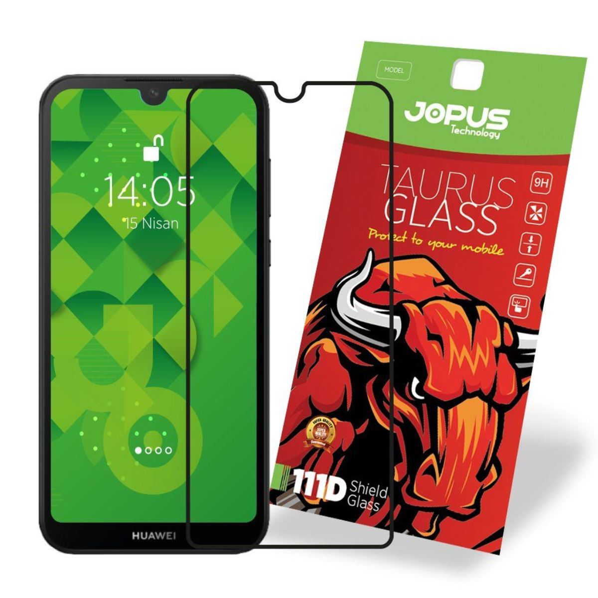 Jopus Huawei Y5 2019 CEK-123 Taurus 111D  Cam Ekran Koruyucu Siyah - 1