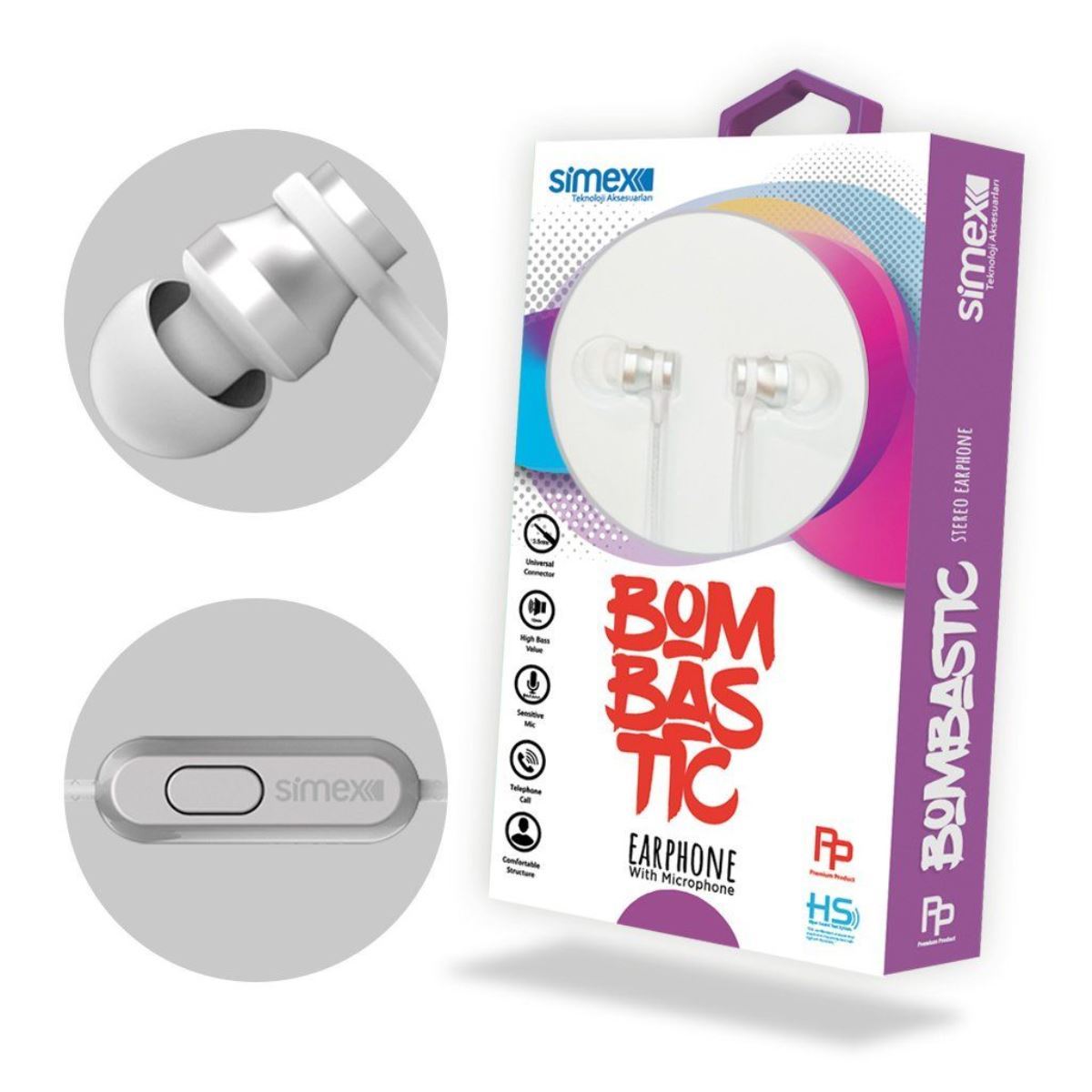 Simex SPD-04 Bombastic Universal 3,5 Microphone Earphone Gri Beyaz - 1