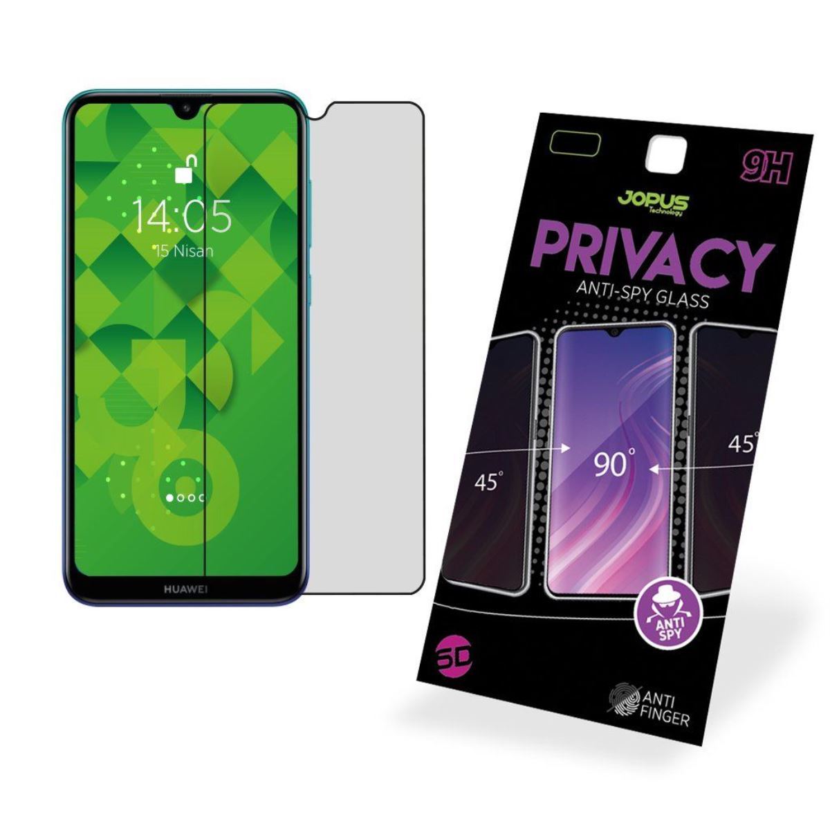 Jopus Huawei Y7 2019 CEK-126 Privacy   Cam Ekran Koruyucu Siyah - 1